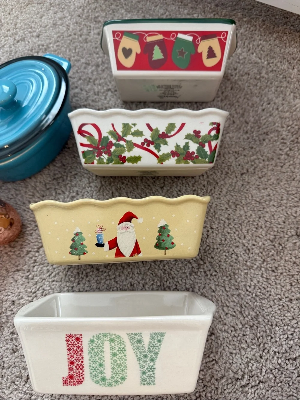 Holiday Ceramic Individual Loaf Pans - Joy & Santa Designs